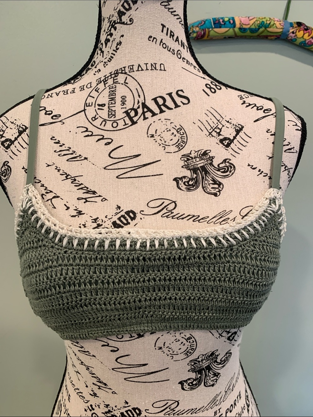 Xhileration Women’s Small Olive Green Boho Crochet Bikini Bralette Festival Top